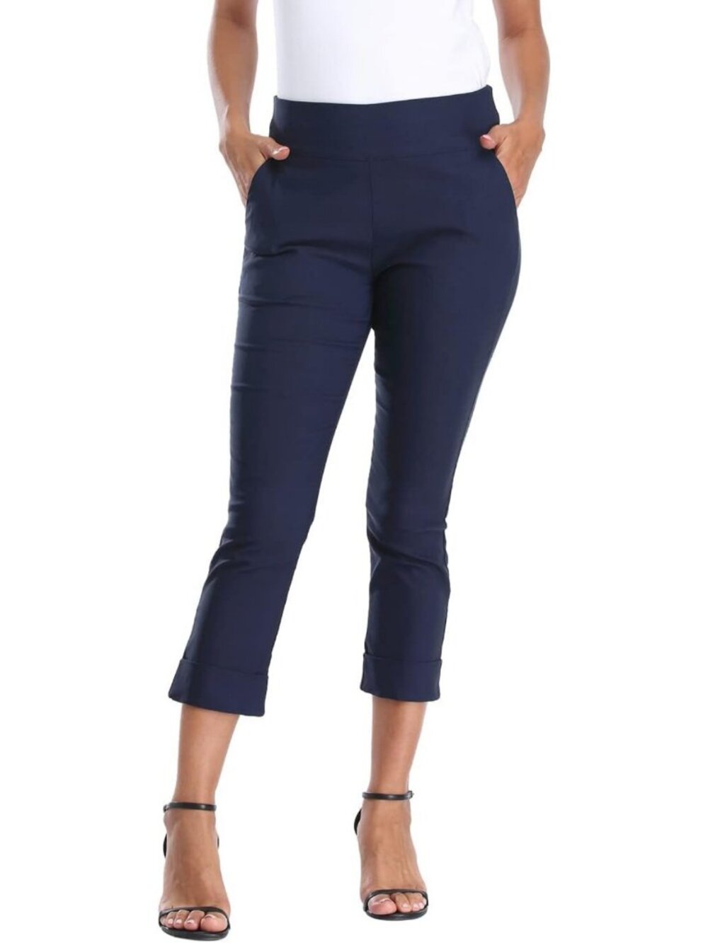 Stylish Women's Capri Pants with Pockets, Elastic Waist, Cropped Work Trousers